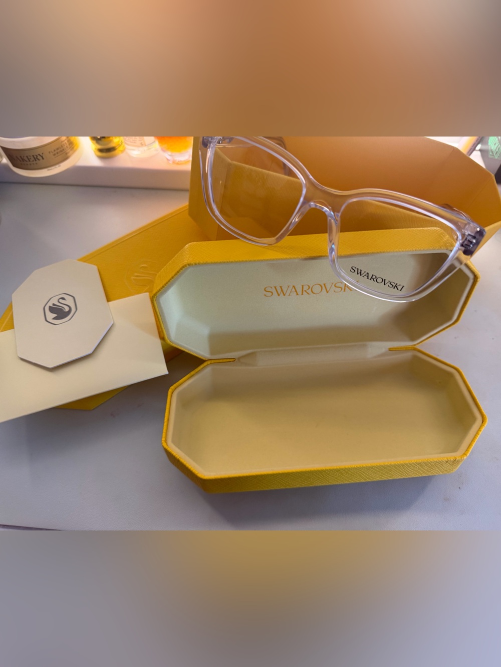 Swarovski Clear Frame Glasses with Yellow Case